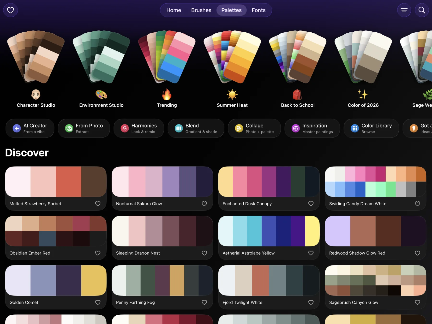 Palette library and palette tools in Procreate Brushes by Breeze on iPad