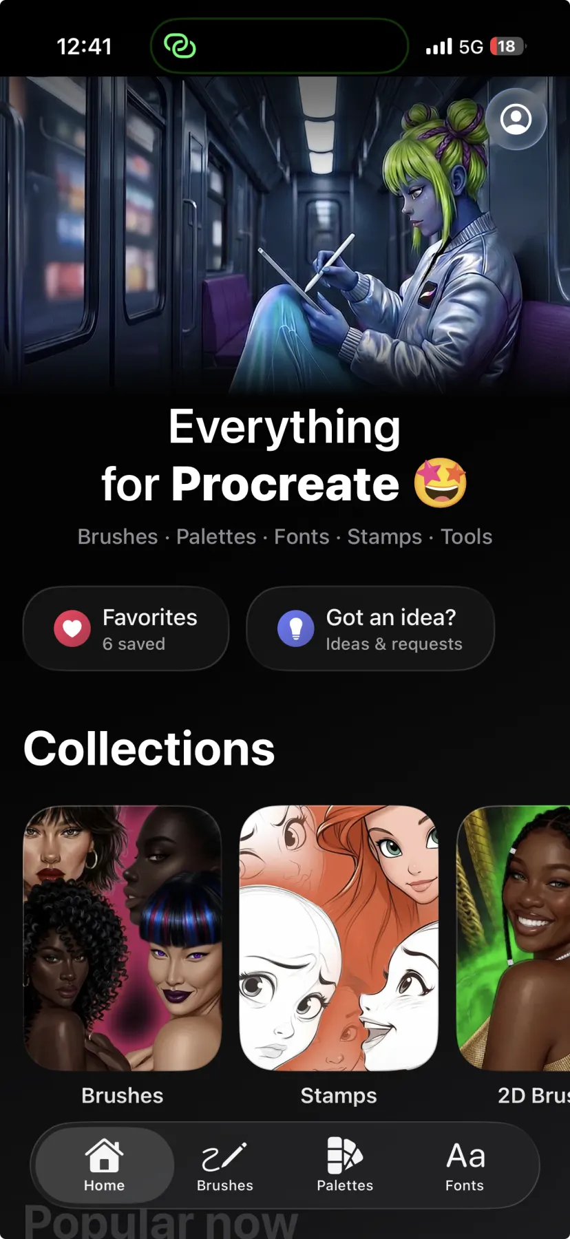 Procreate Brushes by Breeze home library on iPhone with iOS 26
