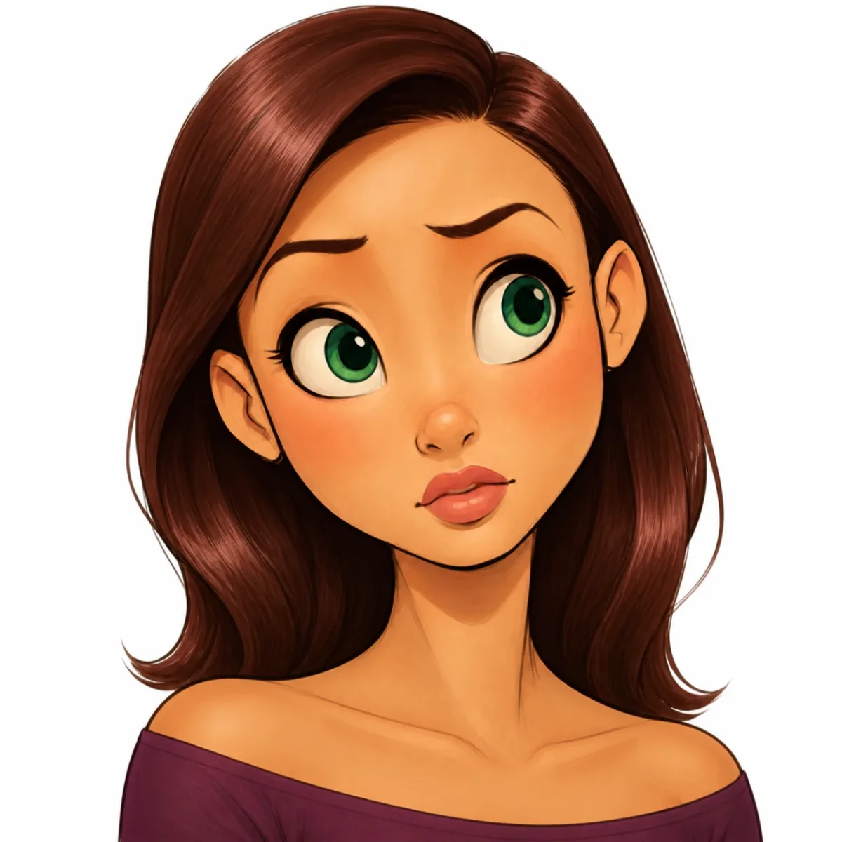 The same Cartoon Princess stamp colored with Procreate brushes, hair and clothing